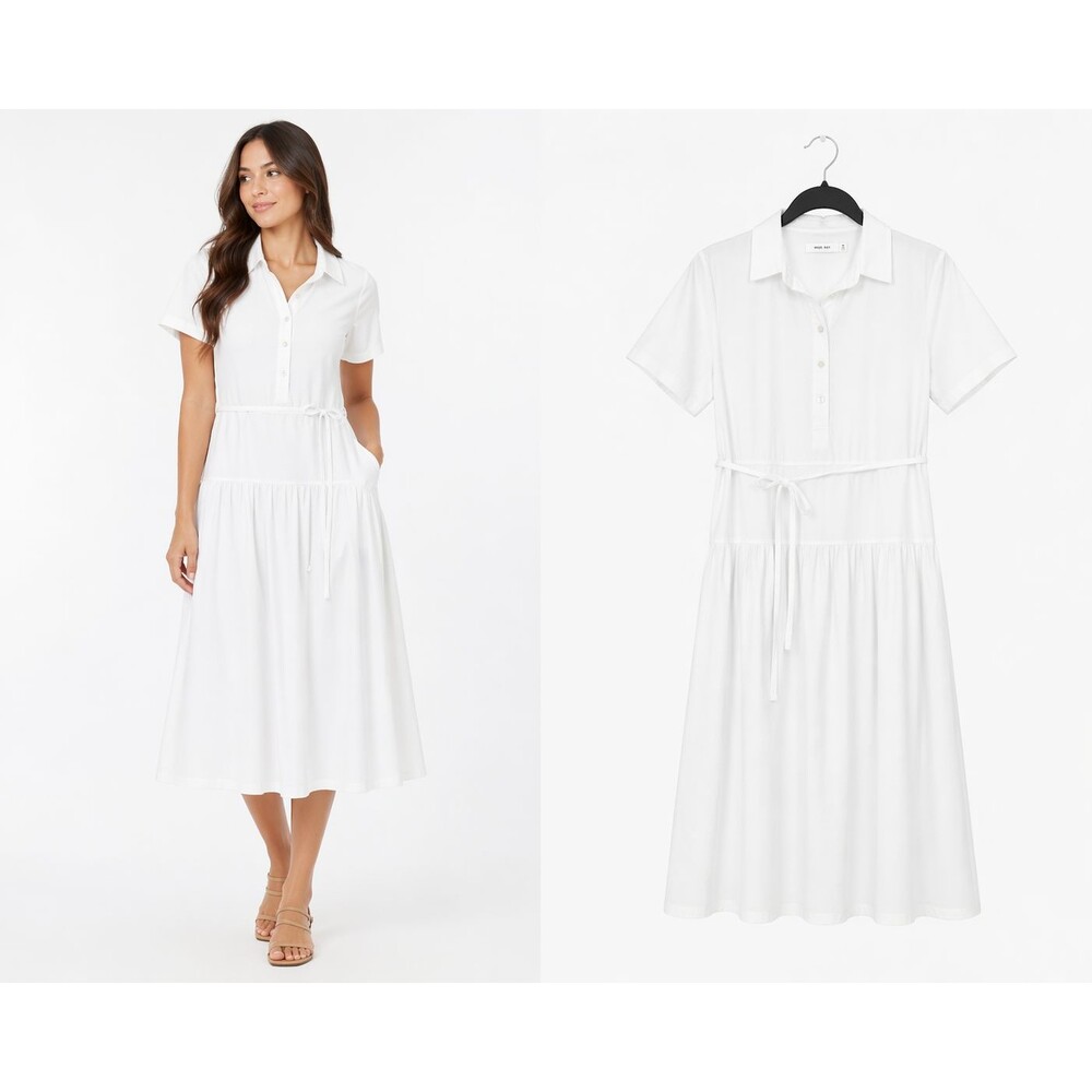 New Mod Ref Shirt Dress Size XS White Midi Minimalist Casual